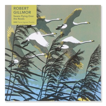 Adult Jigsaw Puzzle Robert Gillmor: Swans Flying over the Reeds (500 pieces)