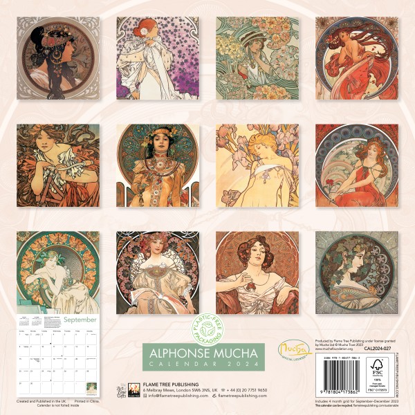 Alphonse Mucha Wall Calendar 2024 (Art Calendar) Flame Tree Publishing
