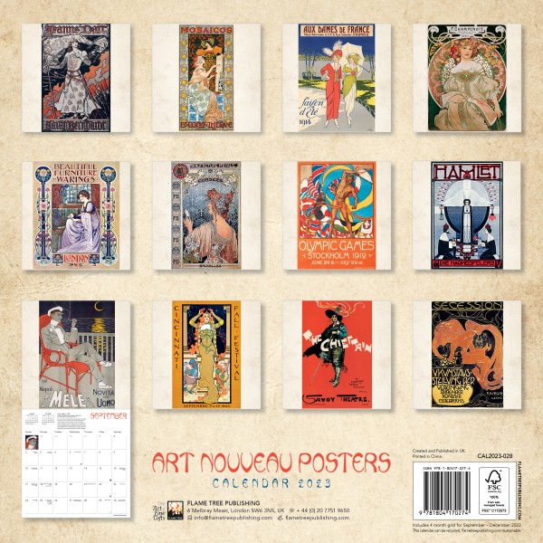 Art Nouveau Posters Wall Calendar 2023 (Art Calendar) Flame Tree