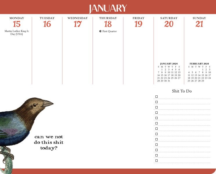 Effin' Birds 2024 Weekly Desk Pad Calendar