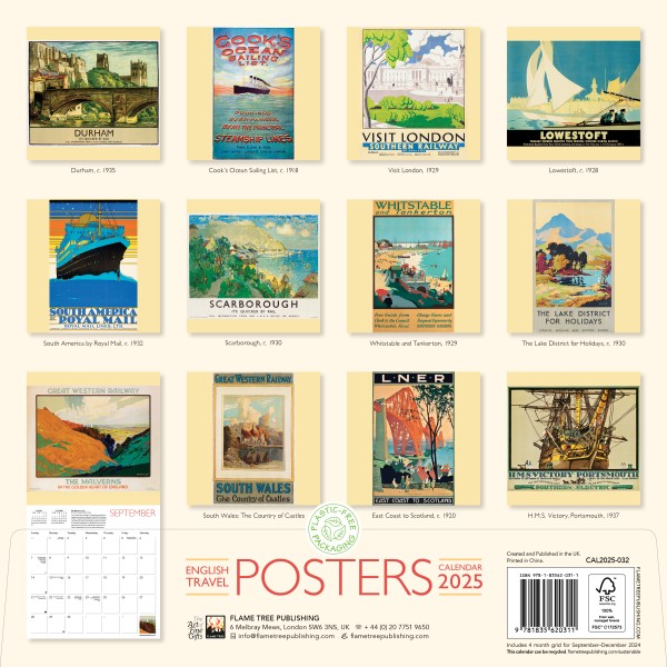 English Travel Posters Wall Calendar 2025 (Art Calendar) Flame Tree Publishing