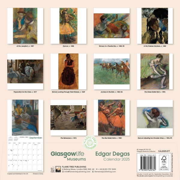 Glasgow Museums Edgar Degas Wall Calendar 2025 (Art Calendar) Flame