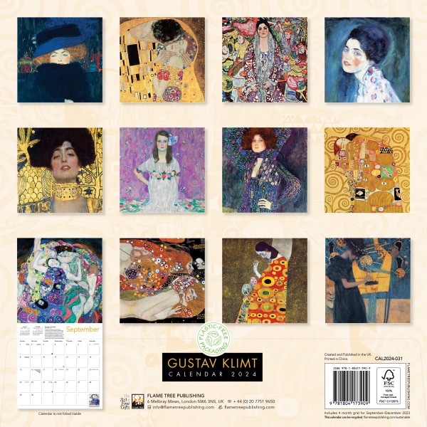 gustav-klimt-wall-calendar-2024-art-calendar-flame-tree-publishing