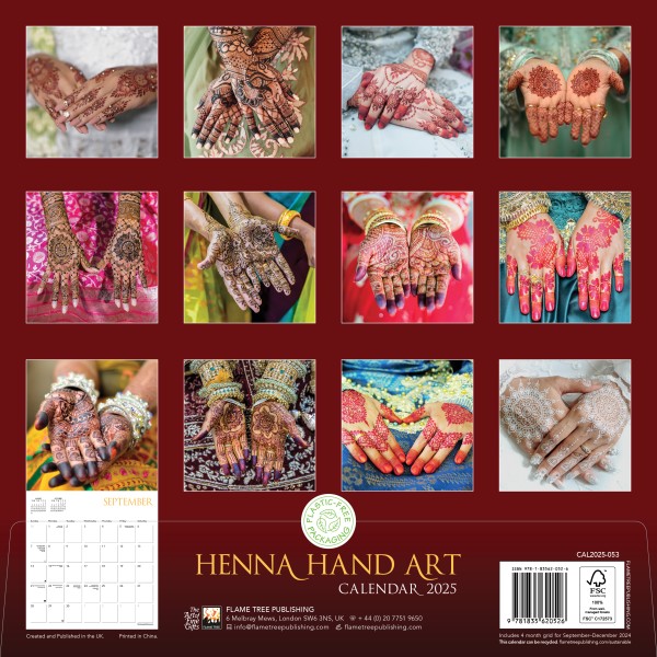 Henna Hand Art Wall Calendar 2025 (Art Calendar) - Flame Tree Publishing