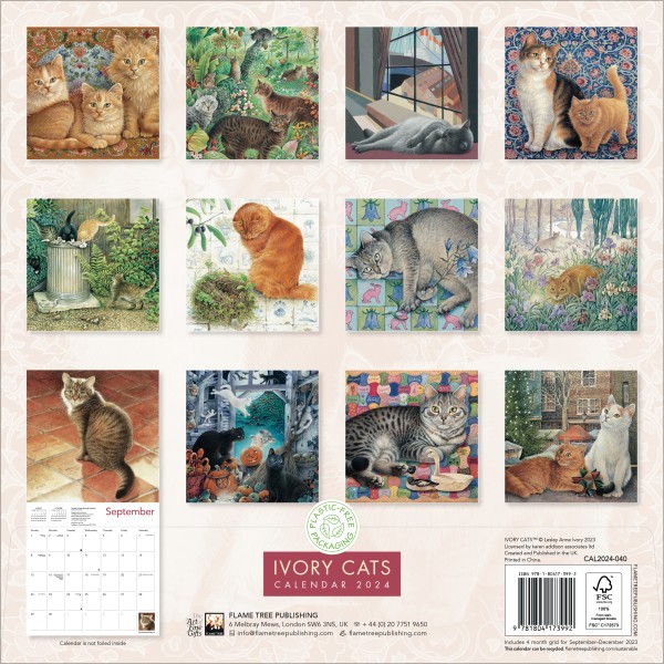 Ivory Cats by Lesley Anne Ivory Wall Calendar 2024 (Art Calendar