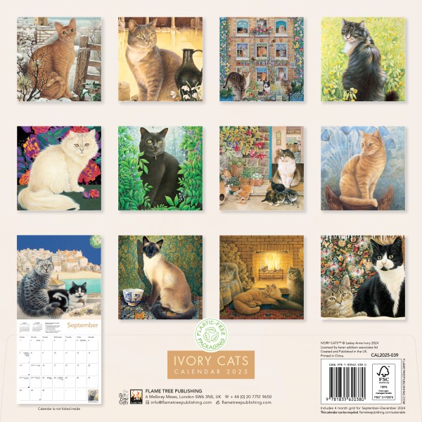 Ivory Cats by Lesley Anne Ivory Wall Calendar 2025 (Art Calendar) Flame Tree Publishing