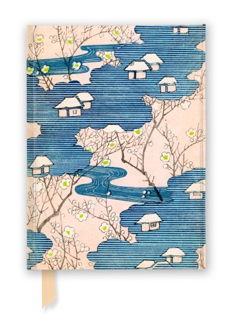 Japanese Woodblock: Cottages with Rivers & Cherry Blossoms (Foiled Journal)