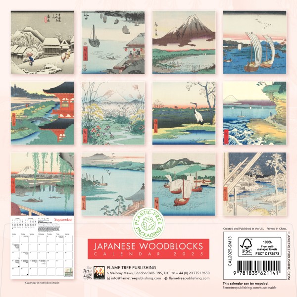 Japanese Woodblocks Mini Wall Calendar 2025 (Art Calendar) Flame Tree