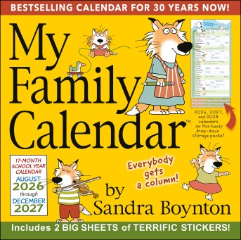 Sandra Boynton's 17-Month 2026-2027 My Family Wall Calendar with Stickers
