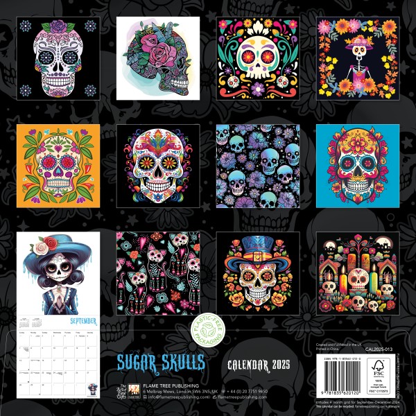 Sugar Skulls Wall Calendar 2025 (Art Calendar) Flame Tree Publishing
