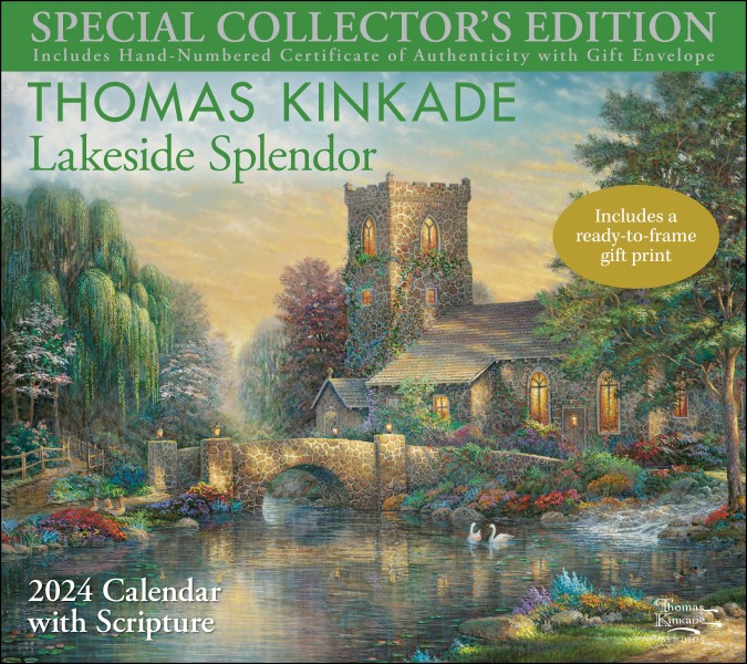 Thomas Kinkade Special Collector's Edition with Scripture 2024 Deluxe Wall Calendar with Print