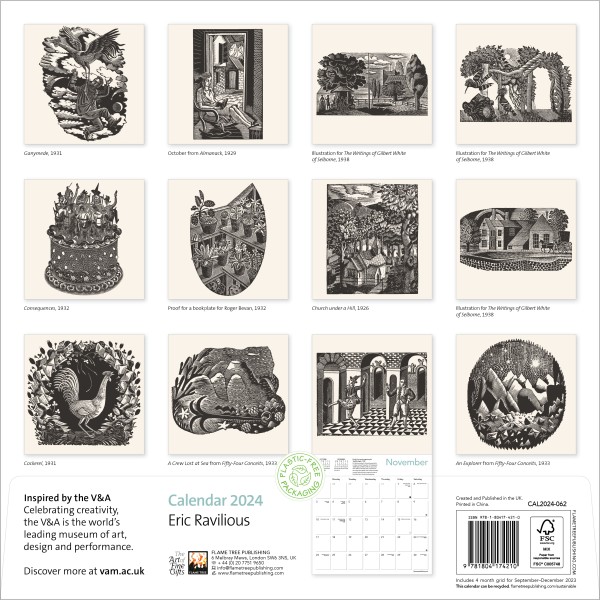 V&A Eric Ravilious Wall Calendar 2024 (Art Calendar) Flame Tree