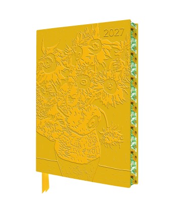 Vincent van Gogh: Sunflowers 2027 Artisan Art Vegan Leather Diary Planner - Page to View with Notes