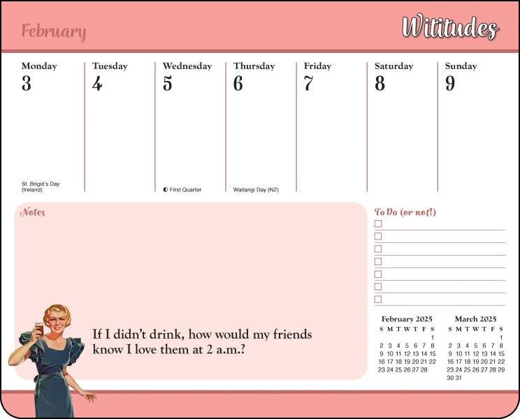 Wititudes 2025 Weekly Desk Pad Calendar Flame Tree Publishing