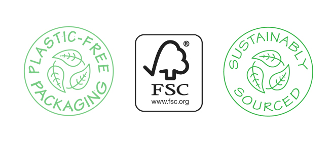 sustainable logos used on Flame Tree books, calendars and gift products